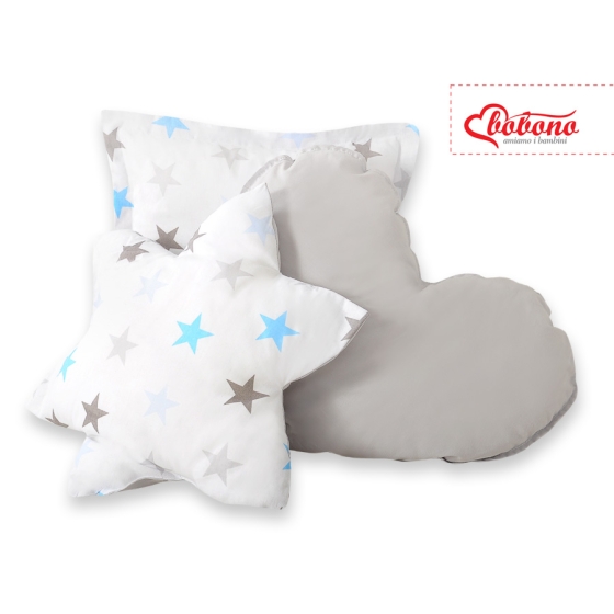MEGA SET: Kids Teepee tent + playmat + pillows + decorative feathers- Stars blue-Gray/Gray