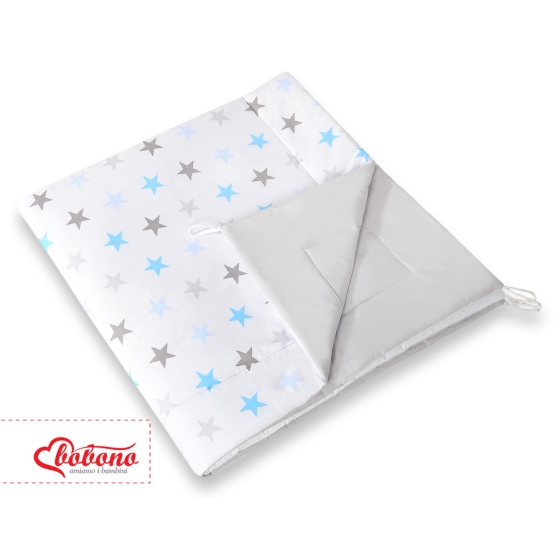 MEGA SET: Kids Teepee tent + playmat + pillows + decorative feathers- Stars blue-Gray/Gray