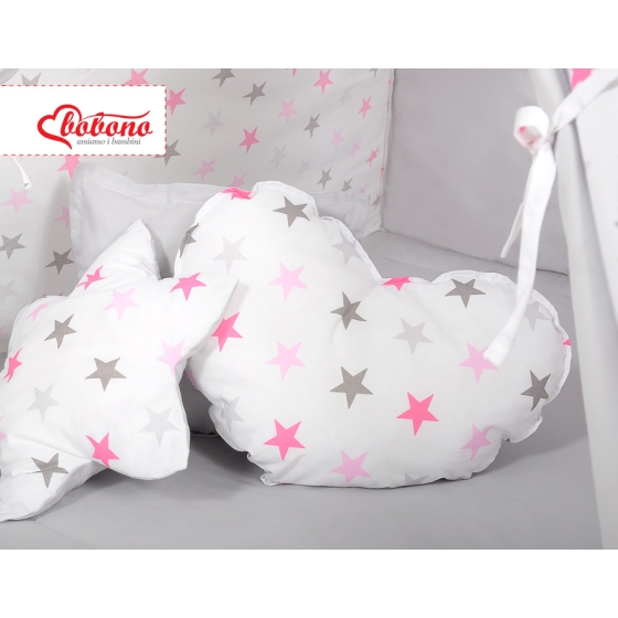 MEGA SET: Kids Teepee tent + playmat + pillows + decorative feathers- Stars pink-Gray/Gray