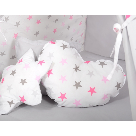 MEGA SET: Kids Teepee tent + playmat + pillows + decorative feathers- Stars pink-Gray/Gray