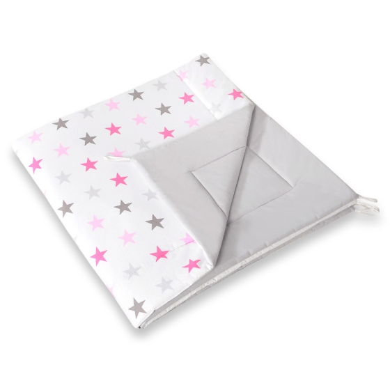 MEGA SET: Kids Teepee tent + playmat + pillows + decorative feathers- Stars pink-Gray/Gray