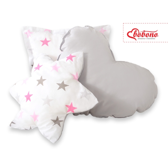 MEGA SET: Kids Teepee tent + playmat + pillows + decorative feathers- Stars pink-Gray/Gray