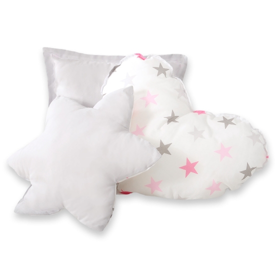 MEGA SET: Kids Teepee tent + playmat + pillows + decorative feathers- Stars pink-Gray/Gray