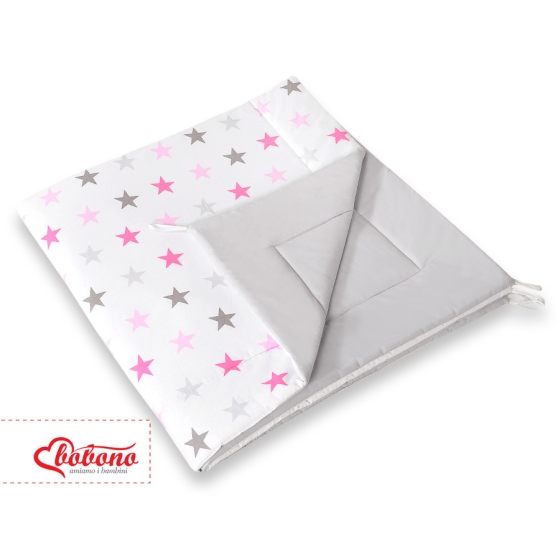 MEGA SET: Kids Teepee tent + playmat + pillows + decorative feathers- Stars pink-Gray/Gray