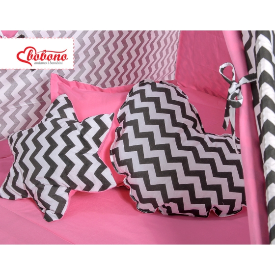 Mega Set: Teepee tent+playmat+pillows - Chevron black/ pink