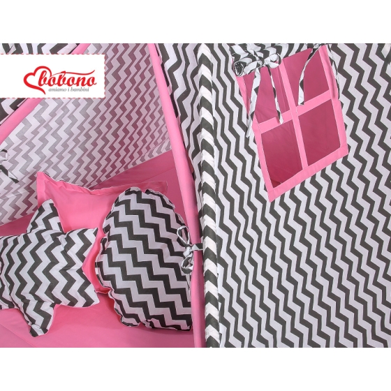 Mega Set: Teepee tent+playmat+pillows - Chevron black/ pink