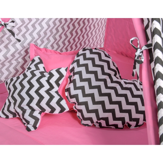Mega Set: Teepee tent+playmat+pillows - Chevron black/ pink