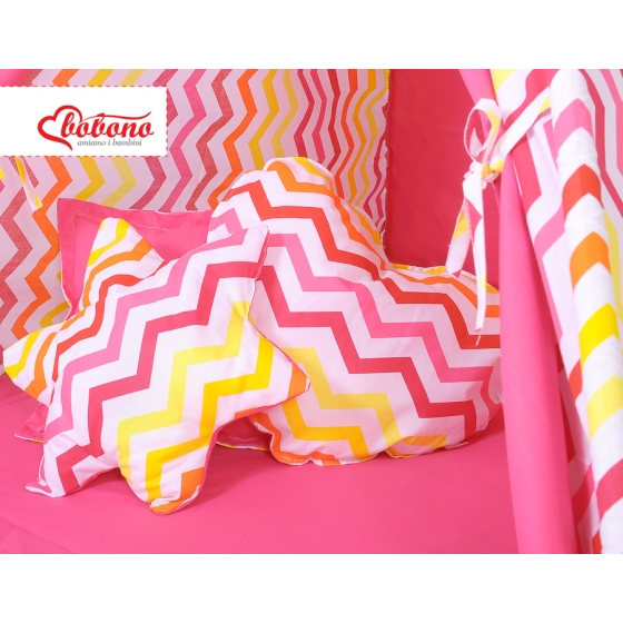 Mega Set: Teepee tent+playmat+pillows - Chevron pink-yellow