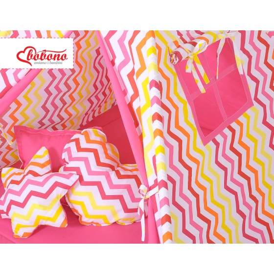 Mega Set: Teepee tent+playmat+pillows - Chevron pink-yellow