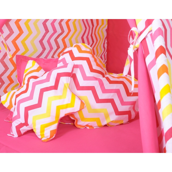Mega Set: Teepee tent+playmat+pillows - Chevron pink-yellow