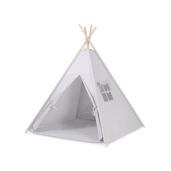 MINI Set: Teepee tent for kids + play mat+ decorative feathers -gray