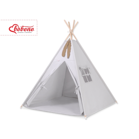 MINI Set: Teepee tent for kids + play mat+ decorative feathers -gray