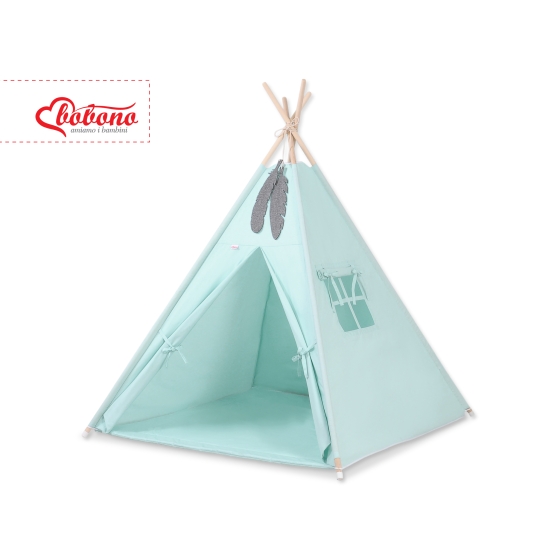 MINI Set: Teepee tent for kids + play mat+ decorative feathers - mint