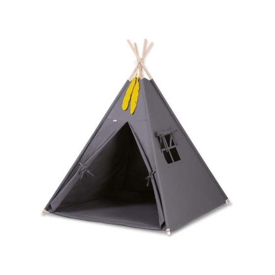 MINI Set: Teepee tent for kids + play mat + decorative feathers- anthracite