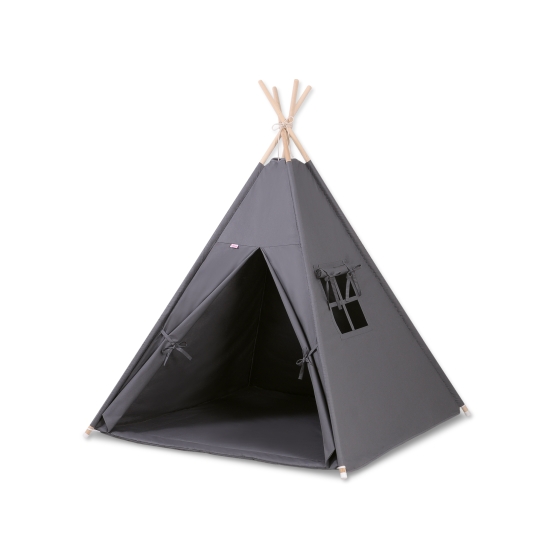 MINI Set: Teepee tent for kids + play mat + decorative feathers- anthracite