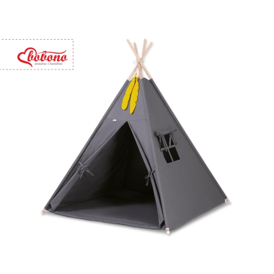 MINI Set: Teepee tent for kids + play mat + decorative feathers- anthracite