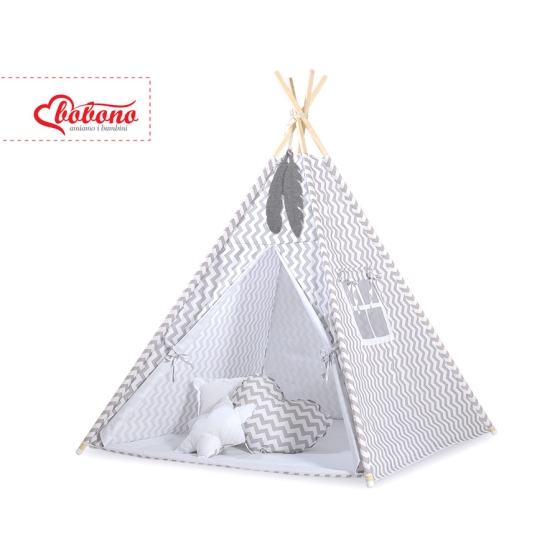 MINI Set: Teepee tent for kids + play mat + decorative feathers- Chevron Gray