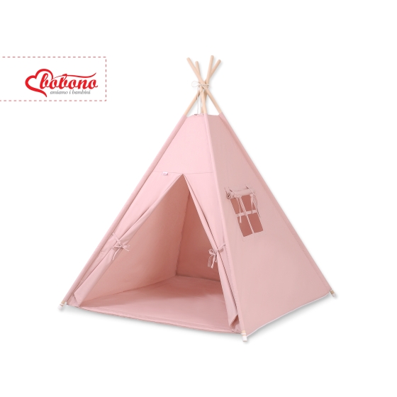 MINI Set: Teepee tent for kids + play mat + decorative feathers - pastel pink
