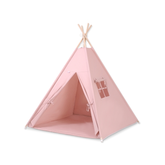 MINI Set: Teepee tent for kids + play mat + decorative feathers - pastel pink