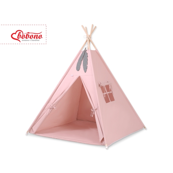 MINI Set: Teepee tent for kids + play mat + decorative feathers - pastel pink