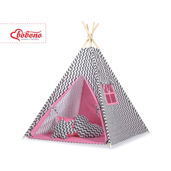MINI Set: Teepee tent for kids + play mat - Chevron black/ pink