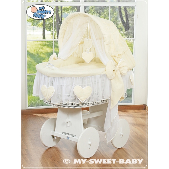 Moses Basket on Wheels - Wicker crib with hood- Amelie cream