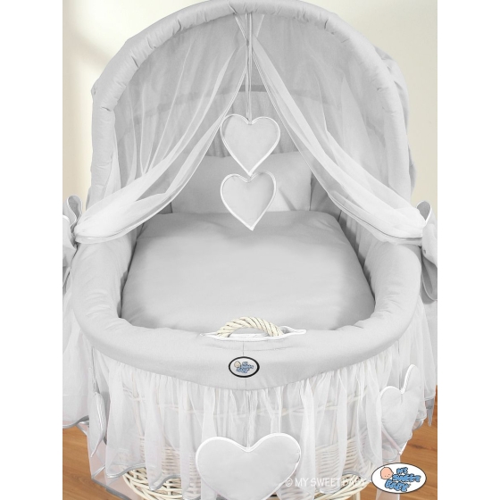 Moses Basket on Wheels - Wicker crib with hood- Amelie gray