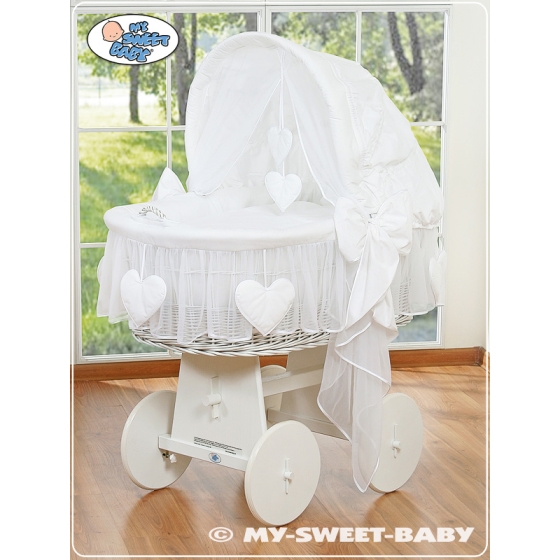 Moses Basket on Wheels - Wicker crib with hood- Amelie white