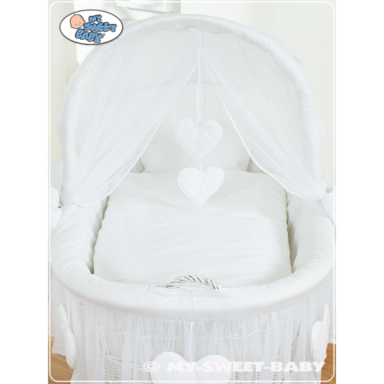Moses Basket on Wheels - Wicker crib with hood- Amelie white
