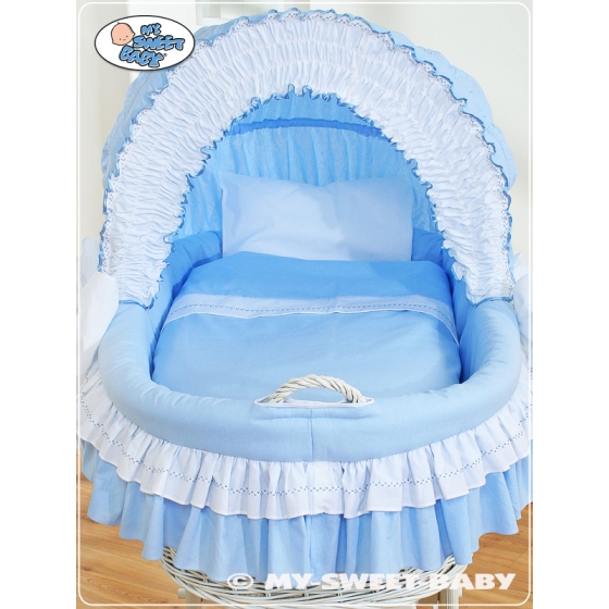 Moses Basket on Wheels - Wicker crib with hood- Bellamy blue