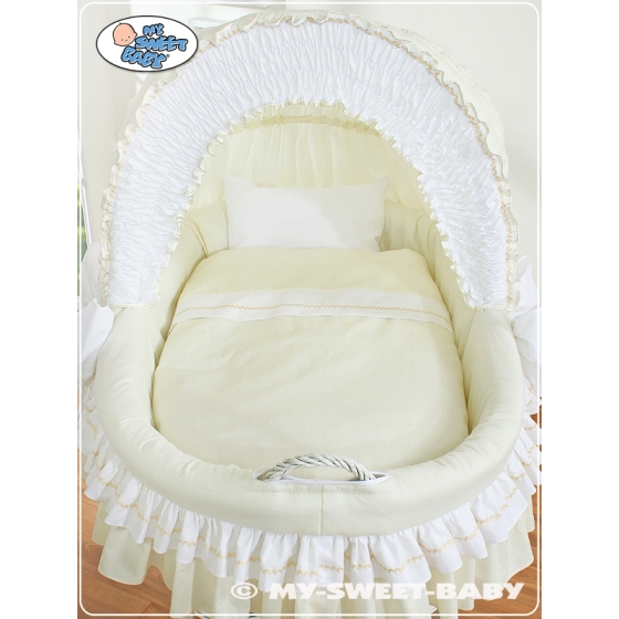 Moses Basket on Wheels - Wicker crib with hood- Bellamy cream