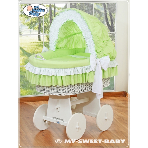 Moses Basket on Wheels - Wicker crib with hood- Bellamy green