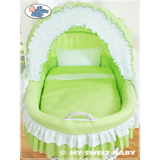 Moses Basket on Wheels - Wicker crib with hood- Bellamy green