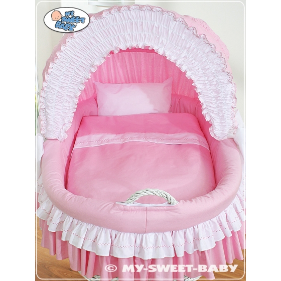 Moses Basket on Wheels - Wicker crib with hood- Bellamy pink