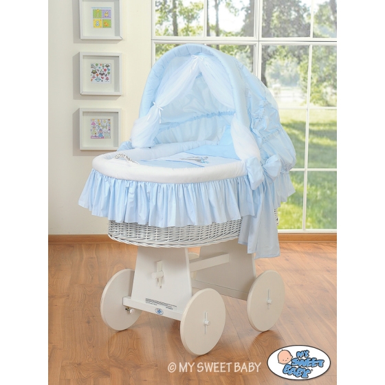 Moses Basket on Wheels - Wicker crib with hood- Donkey Luca blue