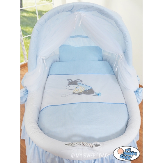 Moses Basket on Wheels - Wicker crib with hood- Donkey Luca blue