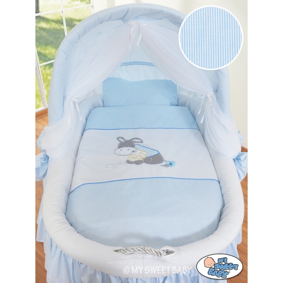 Moses Basket on Wheels - Wicker crib with hood- Donkey Luca blue
