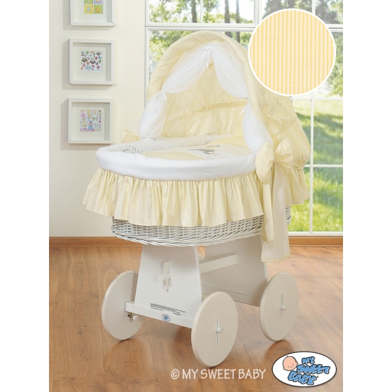 Moses Basket on Wheels - Wicker crib with hood- Donkey Luca cream
