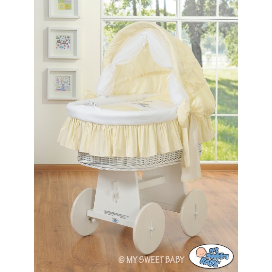 Moses Basket on Wheels - Wicker crib with hood- Donkey Luca cream