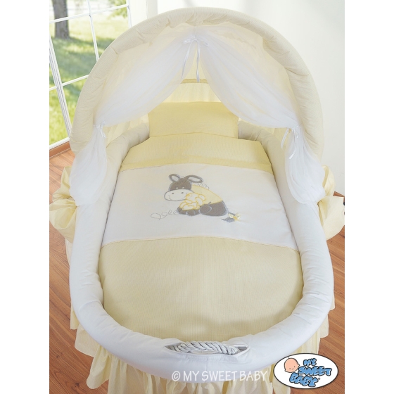 Moses Basket on Wheels - Wicker crib with hood- Donkey Luca cream
