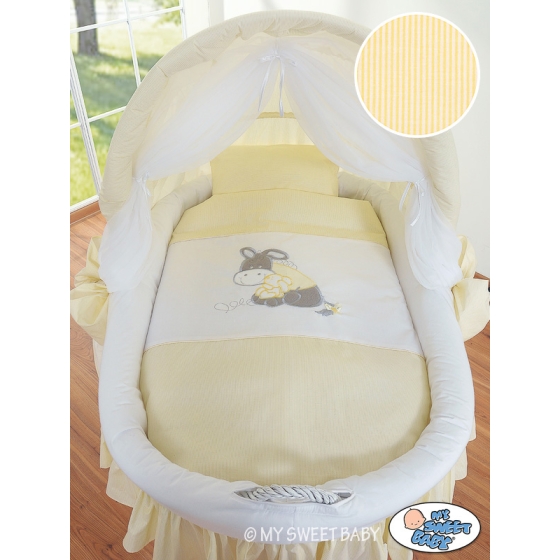 Moses Basket on Wheels - Wicker crib with hood- Donkey Luca cream