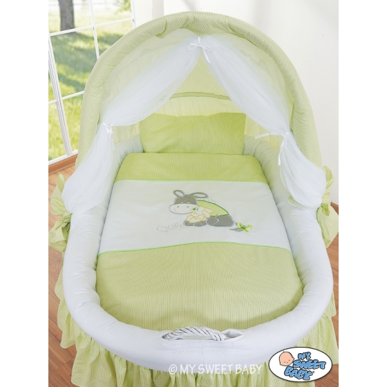 Moses Basket on Wheels - Wicker crib with hood- Donkey Luca green