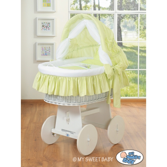 Moses Basket on Wheels - Wicker crib with hood- Donkey Luca green