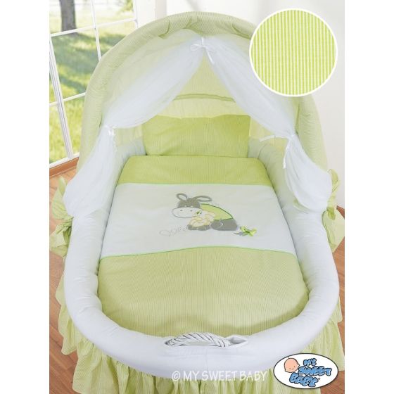 Moses Basket on Wheels - Wicker crib with hood- Donkey Luca green