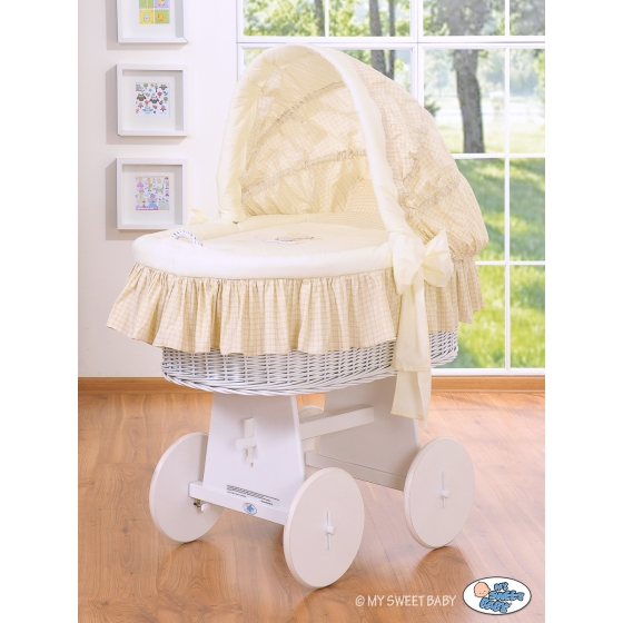 Moses Basket on Wheels - Wicker crib with hood- Good night cream