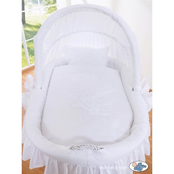 Moses Basket on Wheels - Wicker crib with hood- Good night white