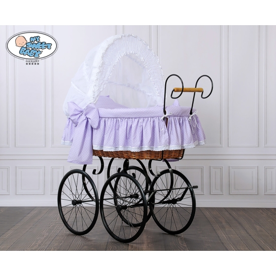 Moses Basket/Retro wicker crib Christine - White - lilac with lace