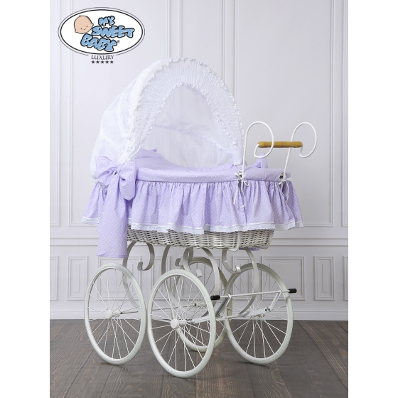 Moses Basket/Retro wicker crib Christine - White - lilac with lace