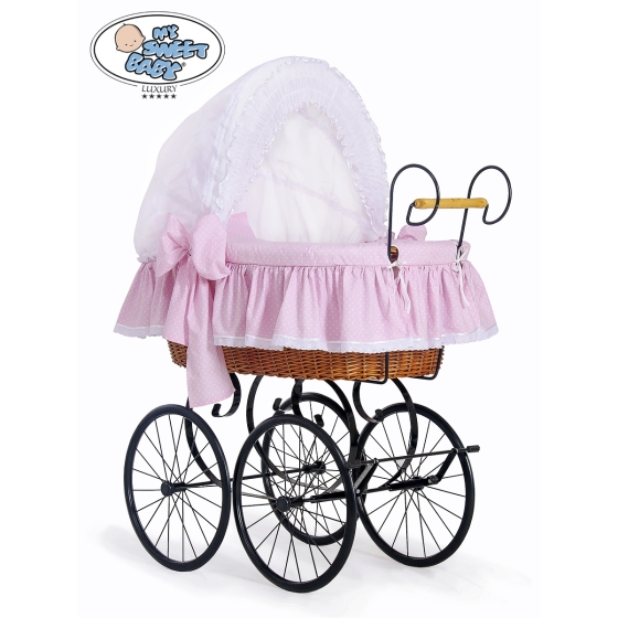 Moses Basket/Retro wicker crib Christine - White - pink