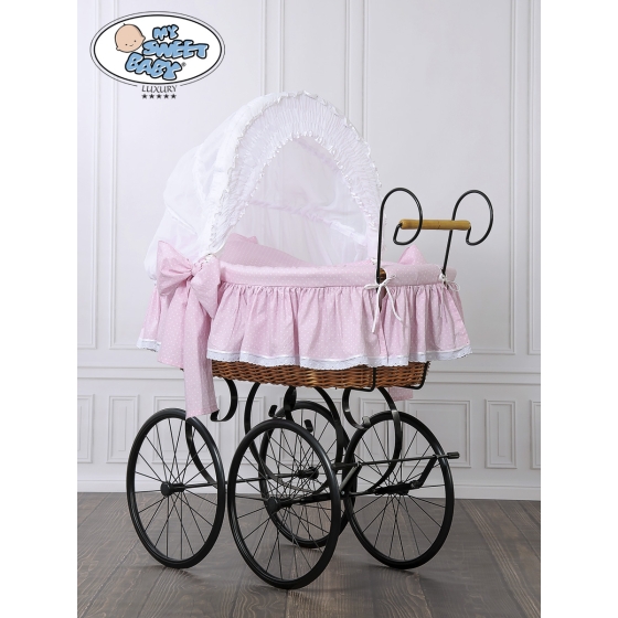 Moses Basket/Retro wicker crib Christine - White - pink